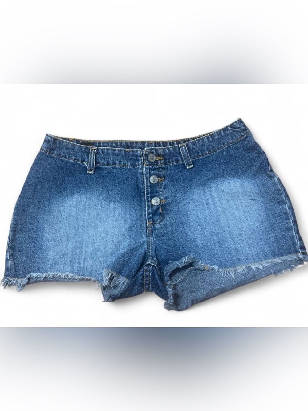 No Boundaries Distressed Blue Button-Front Denim Shorts